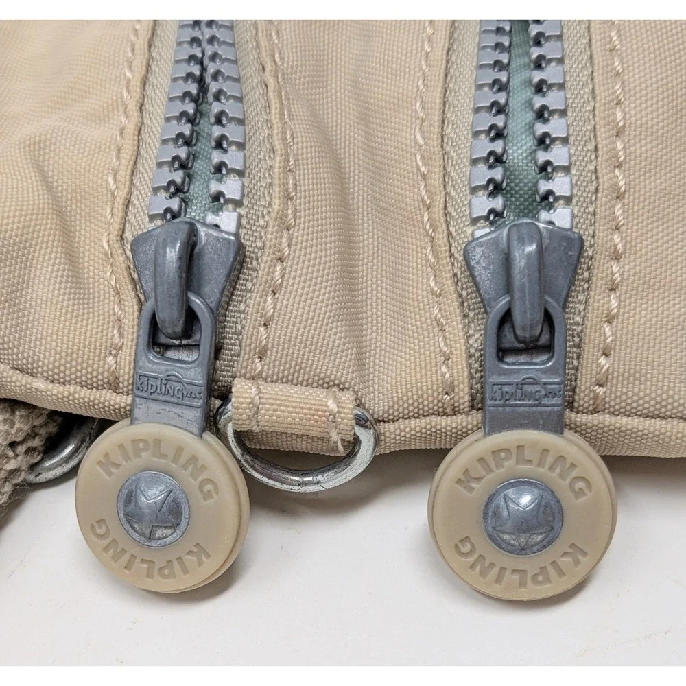 Mini Kipling Alvar Khaki Beige Tan Crossbody Triple Zip Bag Purse - No Monkey